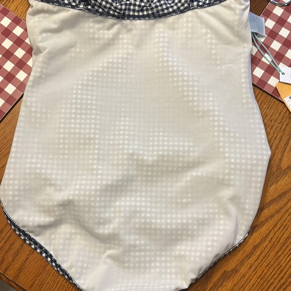 Kona Sol Blue Gingham swimsuit with bandeau flounce top accent Fully lined - Picture 8 of 12